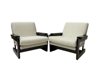Mid-Century Modern Wenge Lounge Chairs with Bouclé Upholstery, 1970s